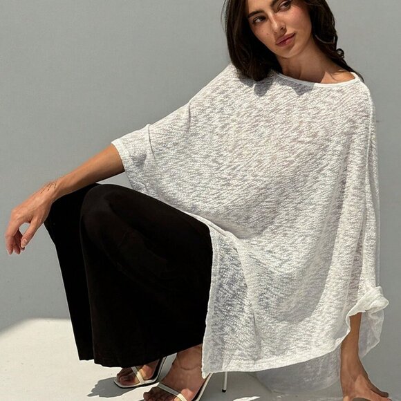 Casual Women's Elegant And Slim-Fit Asymmetrical Hem Plain Cape-Style Top - Picture 6 of 8